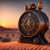 Steampunk Clock In Desert