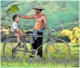 Man, boy and a bike