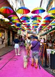 Pink Street Tourists and Umbrella, Lisbon, Portugal 046 