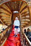Katherine on Livraria Lello Red Staircase, Porto, Portugal 1635 