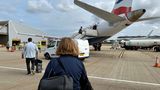 Walking to our British Airways Embraer 190