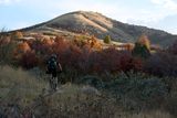 DSC_0955 City Creek Trail in Autumn with Mountain and Biker