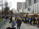 Waiting in line at Boston Common for the buses to Hopkinton