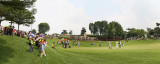 Panorama from 2 stitched images: Hole 17 green with the leaders.