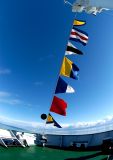 Flags dress the foredeck