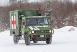 Army ambulance on Airport Road in Moosonee