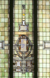 Front stained glass window from inside, detail