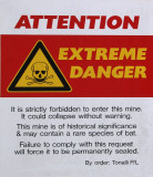 Sign at abandoned mine