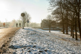 Brugdijk in een schraal winterzonnetje