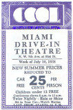1938 - Florida's first drive-in theatre, the Miami Drive-In Theatre, program for the week of July 10, 1938