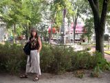 Judy in front of Place dArmes - just east of Le Chteau Frontenac.