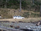 Base of Bluff Light Keepers Arriving by Pick Up Trucks 2d