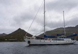 Evohe at anchor by Beeman base, Campbell Island (12/7/2012)