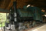 A steam locomotive in the Adirondack museum.