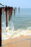 Waves testing the pier, Alappuzha beach, Alappuzha, Kerala