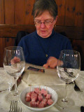 Margaret reading the menu at Merlò .. 5220