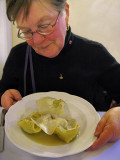 Margaret admiring her order of tortelloni .. 5466