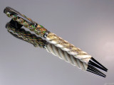 Spiral Design Whitetail Deer Antler & Camo Dymondwood Combo Slimline Twist Ballpoint Pen Black Titanium Hardware