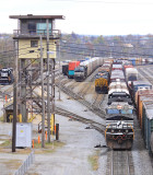 Northbound 114 passes the yard tower at Danville 