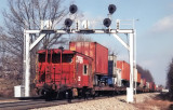 A Southern caboose brings up the rear of a Northbound intermodal train near Somerset  KY 