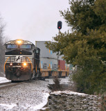 Train 223 pulls out of the siding at East Talmage