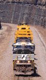 A short 9 car version of NS 055 flys up the grade at Kings Mountain.