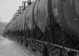 Cylindrical Uniformity. A Southbound unit train of exploding corn squeezins tops over Moreland Hill