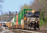 Southbound 285 runs down #1 track at Junction City, passing 223 in the middle of a crew change 