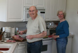 carving the birthday ham