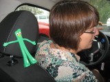 Gumby practices his back of the seat driving