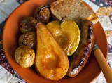 Oven-Roasted Sausages with Riesling, Apples, and Pears