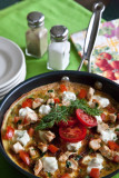 Roasted Chicken, Goat Cheese and Tomato Frittata