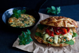 Quinoa Veggie Burger with Roasted Red Pepper Relish