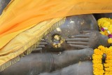 Wat Mongkhon Bophit Buddha belly button with gold leaf