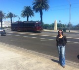 Pam in St. Kilda, Victoria with a tram!