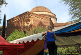 Stage decorator Cornelia in front of Kendall Hall