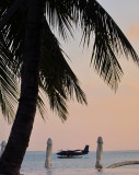 Seaplane moored at sunset, ready to leave tomorrow