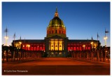 San Francisco City Hall lit up  in 49er Red & Gold