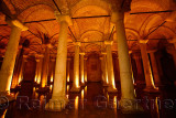 Marble columns and cathedral roof of the underground Basilica Cistern of Istanbul Turkey