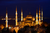 The Blue Mosque lit at twilight on the Bosphorus in Sultanahmet Istanbul Turkey