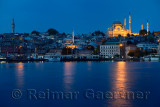 Beyazit tower Rustem Pasha and Suleymaniye Mosques at dawn on the Golden Horn Istanbul