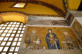 Mosaic on upper level of Hagia Sophia of Mary with Christ child and Emperor John Comnenus Empress Irene son Elexius