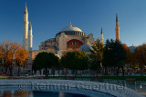 Early morning sun on the Hagia Sophia at fountain in Istanbul Turkey