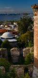 Historic ruins of mosque minaret and Dervish Halls overlooking the Marmara Sea Istanbul