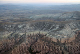 Aerial view from hot air balloon of Zelve Valley and plateau east of Goreme in Cappadocia Turkey