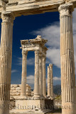 Frame of white marble corinthian colums at Trajan Temple at Pergamon archeological site Bergama Turkey