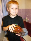Aidan washing the snail