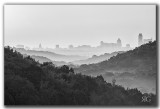 The Austin Skyline from 360 morning black and white