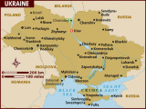 Map of the Ukraine with a star indicating Kievs location.