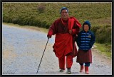 Walking along Phobjika Road. (Central Bhutan).